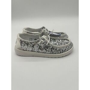 Hey Dude Wendy Sequin Cream Silver Sequin Slip On Shoes Size 7